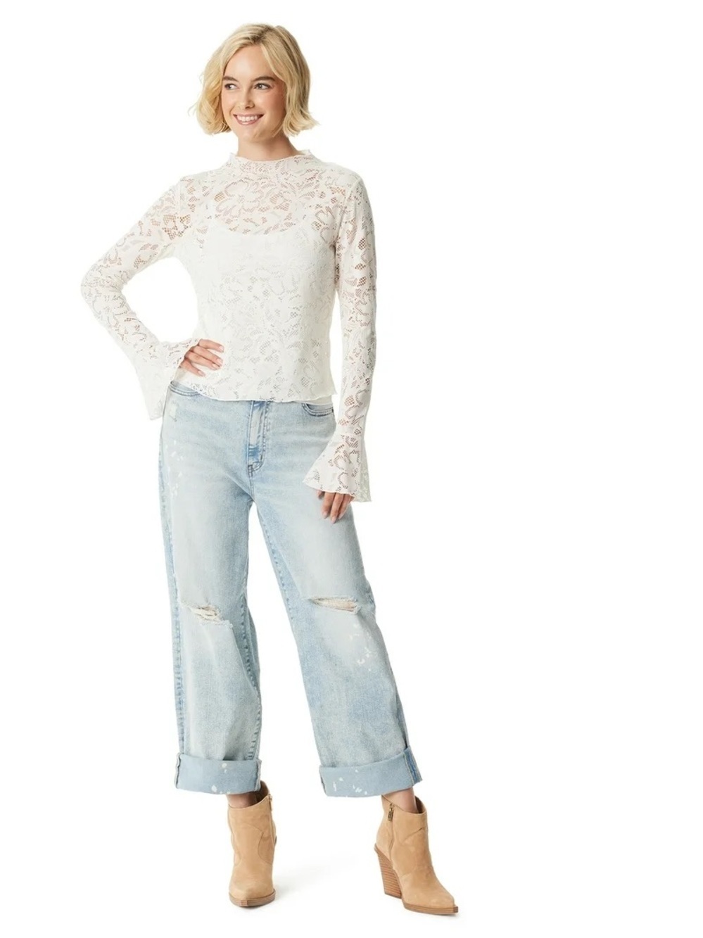 Jessica Simpson Cream Lace Long-Sleeve Tee